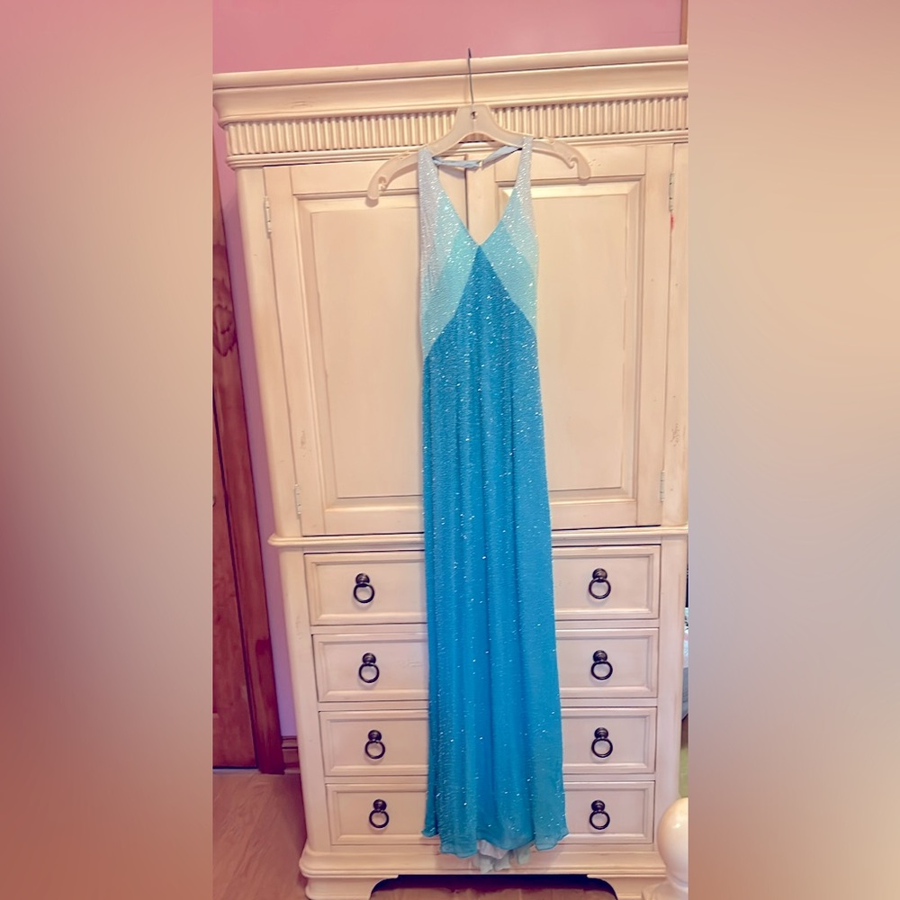 VINTAGE JOVANI BEADED SILK/CHIFFON PROM DRESS (2002)